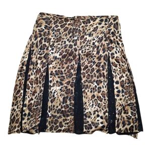 Dana Kay Leopard Print Pleated Midi Skirt 26W Sequin Mesh Vintage Y2K